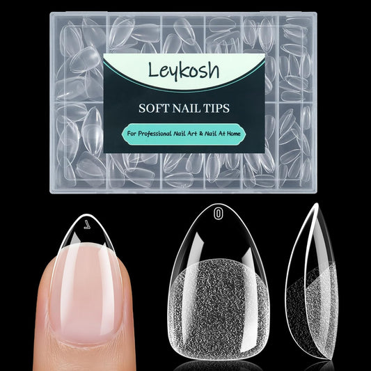 Short Almond Nail Tips, 216pcs Soft Acrylic Fake Nails Gel Nail Tips, Full Cover Pre-Shaped Matte Clear Press on Nails for Extension, Diy at Home Manicure 12 Sizes-BrightBean Baby