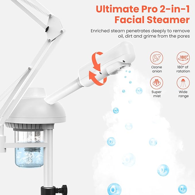 TASALON 2-in-1 Professional Facial Steamer with 5X Magnifying Lamp, Esthetician Steamer on Wheels, White, Facial Steamer, Cleansing, Hydrating, Pore Treatment-BrightBean Baby