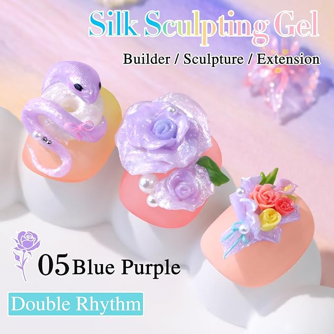 Double Rhythm 3D Nail Gel Pearl Solid Sculpting for Nail Art Non-Sticky Hard for Building Carving Molding Extension Soak Off UV/LED Nail Art Salon Home DIY 0.5 Oz (Purple-Silk 05)-BrightBean Baby