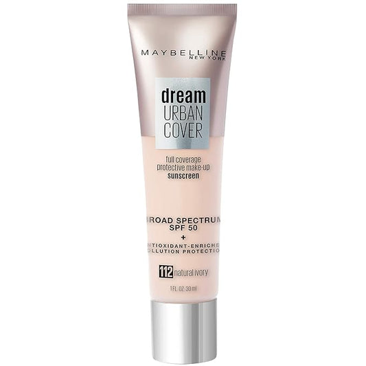 Maybelline Dream Urban Cover Flawless Coverage Foundation Makeup, SPF 50, Natural Ivory-BrightBean Baby