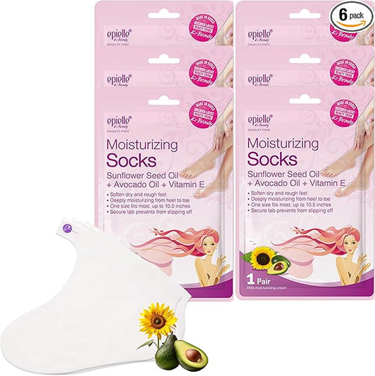 Epielle Moisturizing Foot Masks 6 Pairs, Deep Moisturizing Socks for Dry Feet & Cracked Heels, Relieve and Soften with Sunflower Seed Oil & Avocado Oil, Korean Skin Care, Spa Self Care Gifts for Women-BrightBean Baby