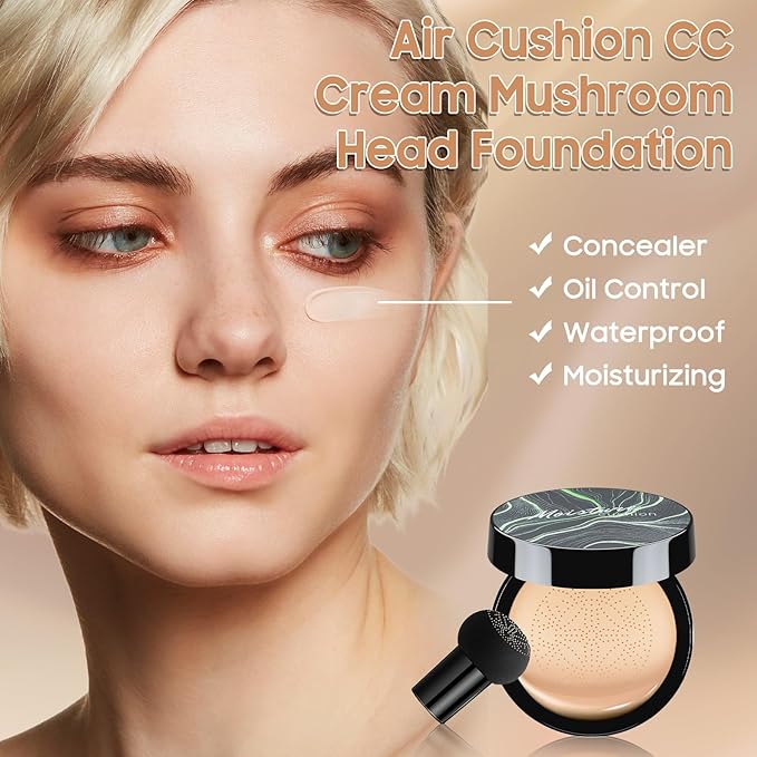Air Cushion CC Cream Foundation - Mushroom Head BB Creams, Long Lasting Concealing Brightening, Moisturizer Face Cream,Facial Skin Care Makeup For All Skin Types (Natural)-BrightBean Baby