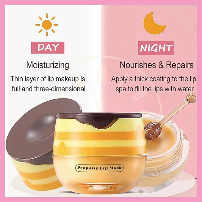 1 PCS Bee Lip Balm Lip Mask Honey Pot, Honey Moisturizing Sleeping Lip Mask Overnight with Sticks, Lip Balm Honey Pot Lip Balm Hydrating Prevention Dry and Crack Lip Scrubs Exfoliator-BrightBean Baby