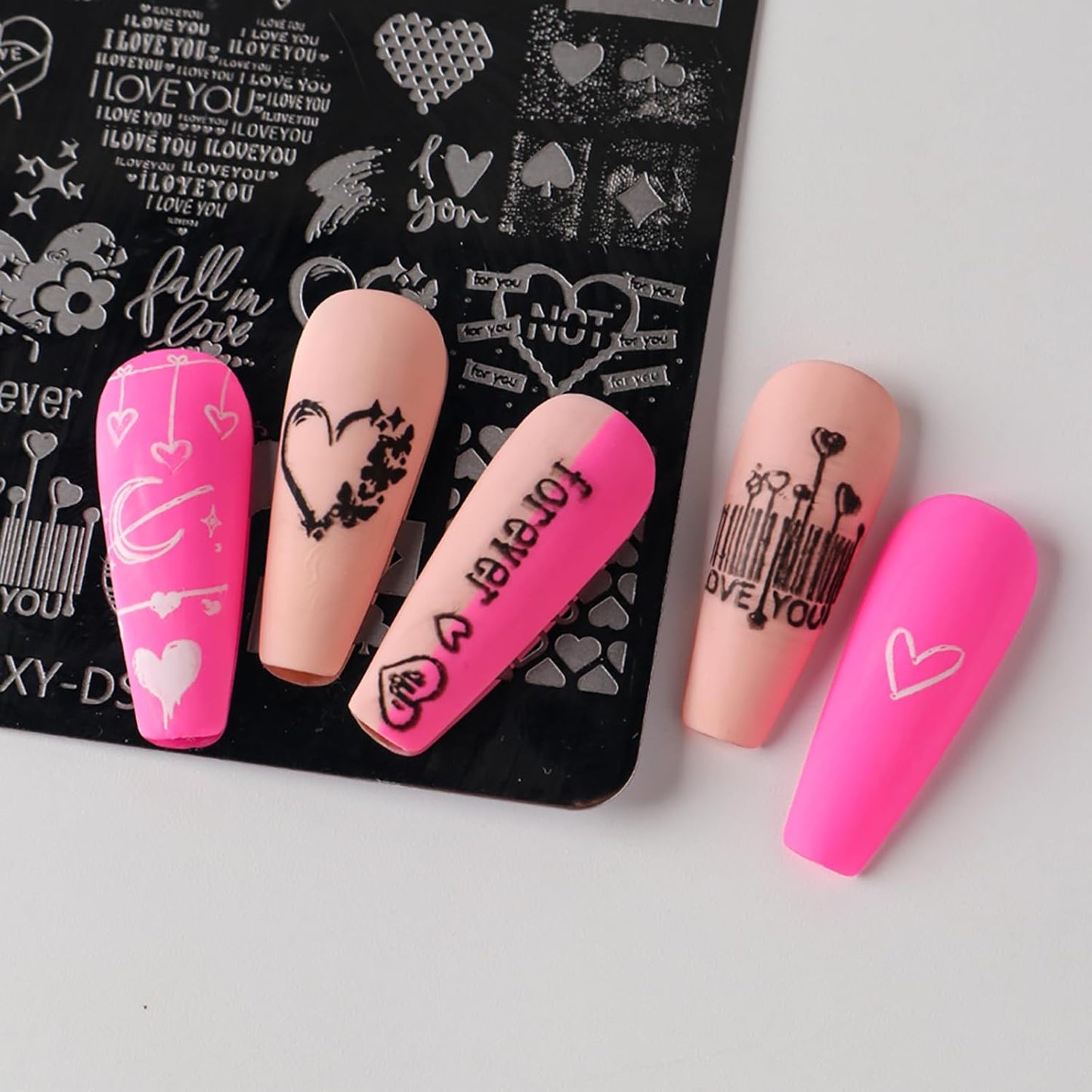 Valentine Nail Art Stamping Plate Kit,Love Heart Butterfly Flower Cat Design Stamp Templates,Love Words Stamp Templates Kit,Valentines Romantic Metal Nail Plates for DIY Printing Decor 4Pcs-BrightBean Baby