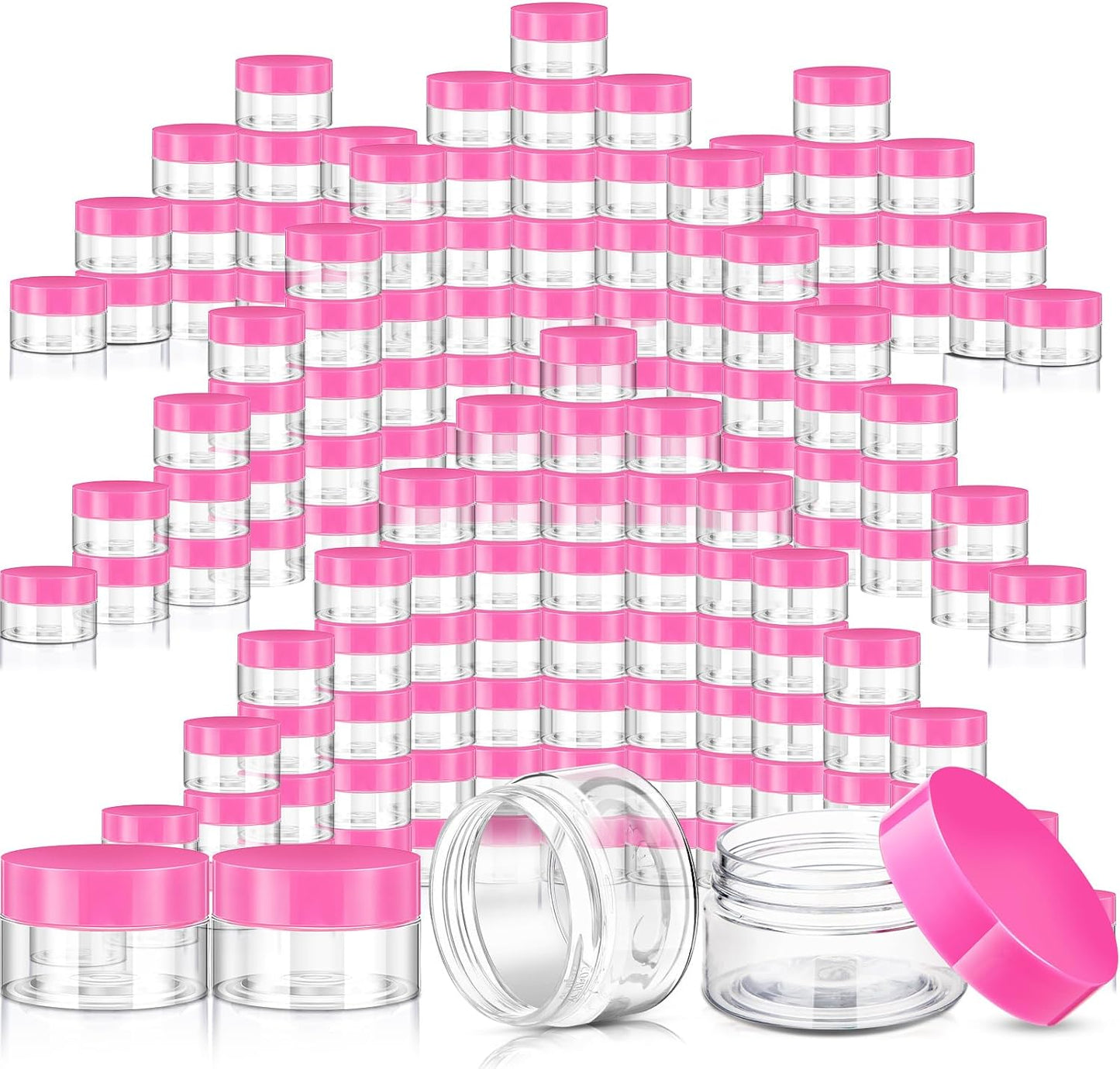 SATINIOR 100 Pcs Plastic Jars with Lids Small Containers Lids Wide Mouth Small Plastic Containers for Lotion Cream Rhinestones Body Butters Travel Storage(8 oz, Pink)-BrightBean Baby