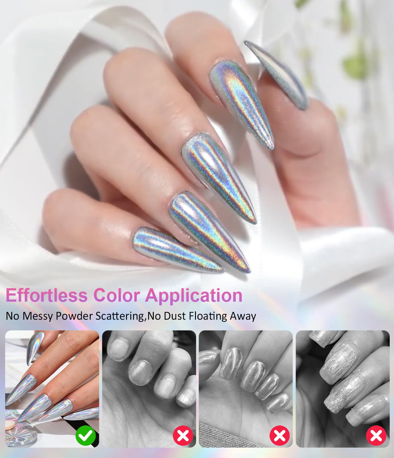 Magic Chrome Nail Powder: Iridescent Mirror Holographic Nail Powder,Metallic Pearl Effect Laser Chrome Nail Powde r for Salon Home Nai l Art DIY Design-BrightBean Baby