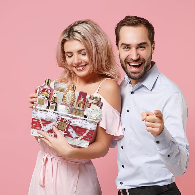 Mothers Day Gifts for Mom Rose & Cherry Blossom Spa Gift Set for Women - 19-Piece Luxury Bath & Body Care Kit with Necklace, DIY Chain, Shower Gel | Valentine's Day, Christmas Gifts for Her, Wife-BrightBean Baby