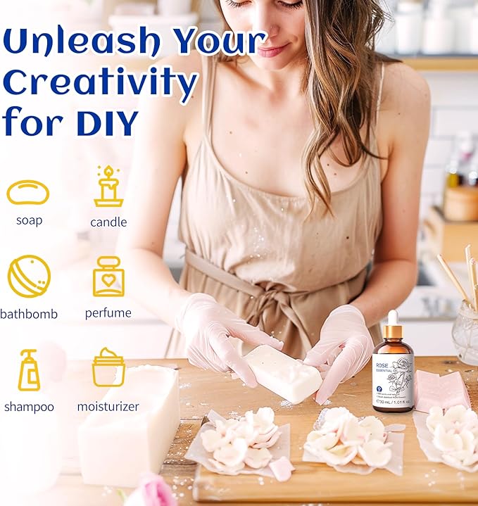 HIQILI Rose Essential Oil 1 Fl Oz, 100% Natural Therapeutic Grade for Aromatherapy, Diffuser, Skin Care, Massage, Includes Premium Quality Glass Dropper-BrightBean Baby