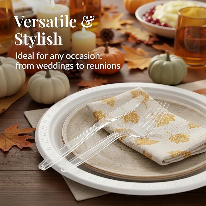 Prestee 300 Count Disposable Plastic Forks - Plastic Silverware Bulk Set - Heavy Duty Plasticware Forks - Clear Utensils for Catering Weddings Parties BBQ - Elegant and Sturdy Tableware