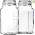 1 Gallon Super Wide Mouth Glass Storage Jars with Airtight Lids and 2 Measurement Marks, Leak Proof Glass Container with Hinged Lids, Large Pickle Jars with Labels and Silicone Gasket, 2 Pack