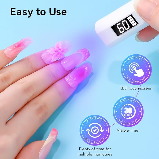 Makartt UV Light for Gel Nails: Handheld Mini Flash Cure Lamp Portable Lumière Nail Dryer for Curing Gel Polish Nail Glue Rechargeable USB Nail Light with LCD 2 Timer for Fast Drying Home Salon Use-BrightBean Baby