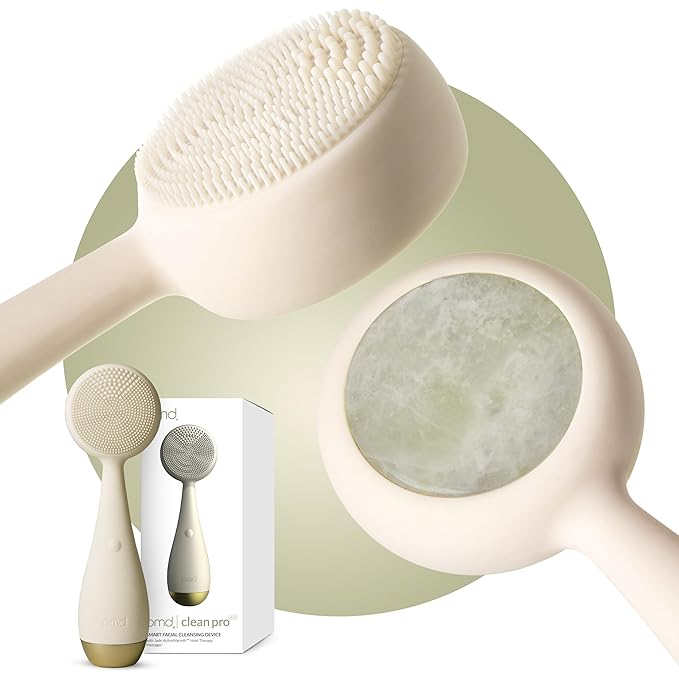 PMD Beauty Clean Pro Jade - Smart Facial Cleansing Device with Silicone Brush & Jade Gemstone ActiveWarmth Anti-Aging Massager - Waterproof - SonicGlow Vibration - Clear Pores & Blackheads-BrightBean Baby