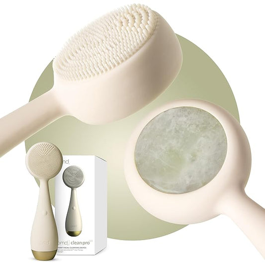 PMD Beauty Clean Pro Jade - Smart Facial Cleansing Device with Silicone Brush & Jade Gemstone ActiveWarmth Anti-Aging Massager - Waterproof - SonicGlow Vibration - Clear Pores & Blackheads-BrightBean Baby