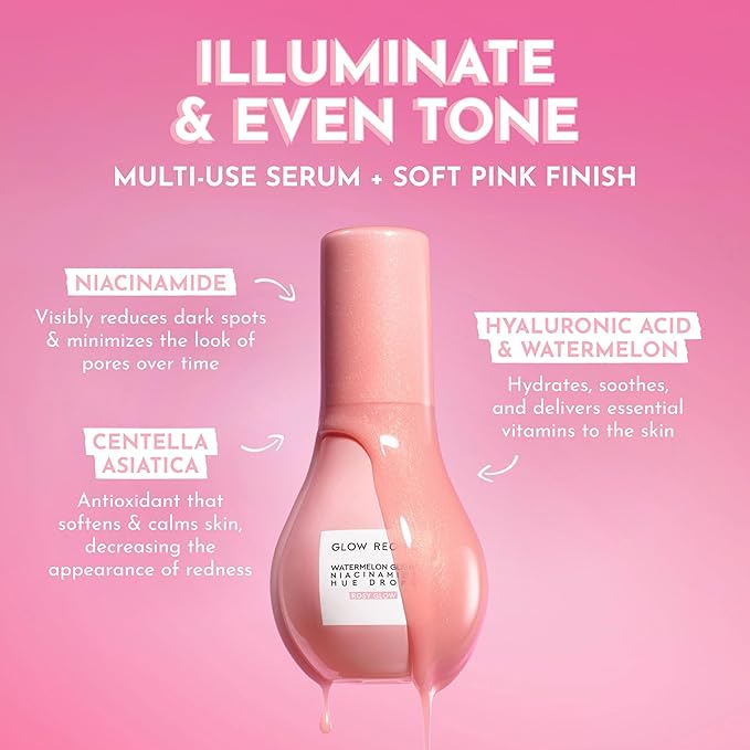 Glow Recipe Hue Drops Tinted Face Serum - Illuminating Glow Drops to Brighten & Hydrate - Skincare Makeup Primer & Liquid Highlighter to Blur Pores for a Radiant, Even Skin Tone - Rosy Glow (40ml)-BrightBean Baby
