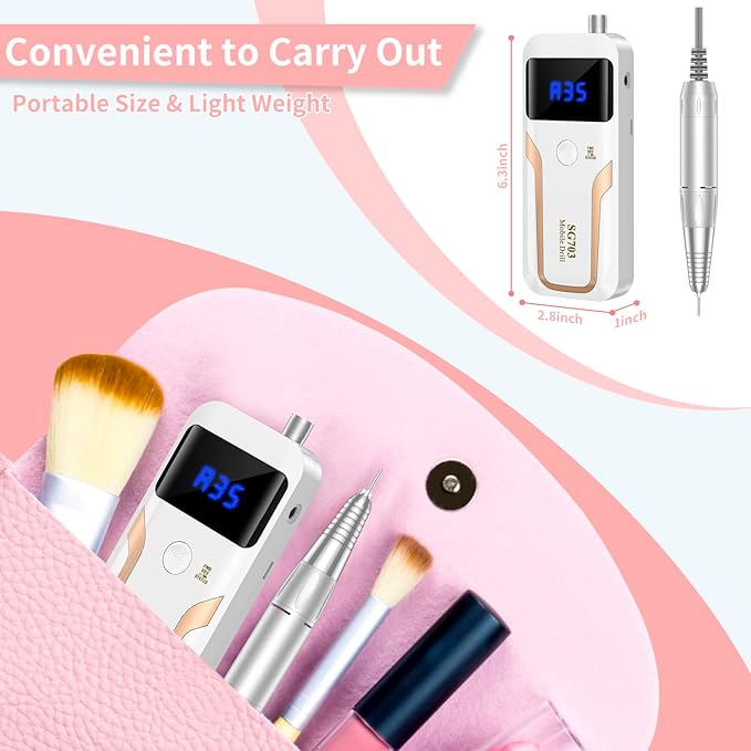 Portable Nail Drill Professional 35000 RPM, MOCOWIND Rechargeable Electric Nail File Machine for Acrylic Nails Gel Polishing Removing, Cordless E-File with Bits Kit for Manicure Salon Home, White-BrightBean Baby