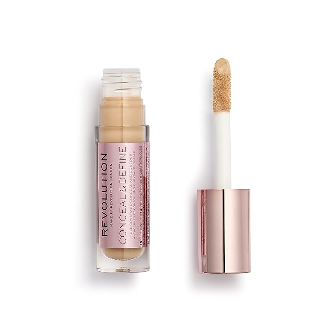 Makeup Revolution Conceal and Define Concealer, Full Coverage & Matte Finish, C10.2 for Medium/Tan Skin Tones, Vegan & Cruelty-Free, 0.7 Fl Oz-BrightBean Baby