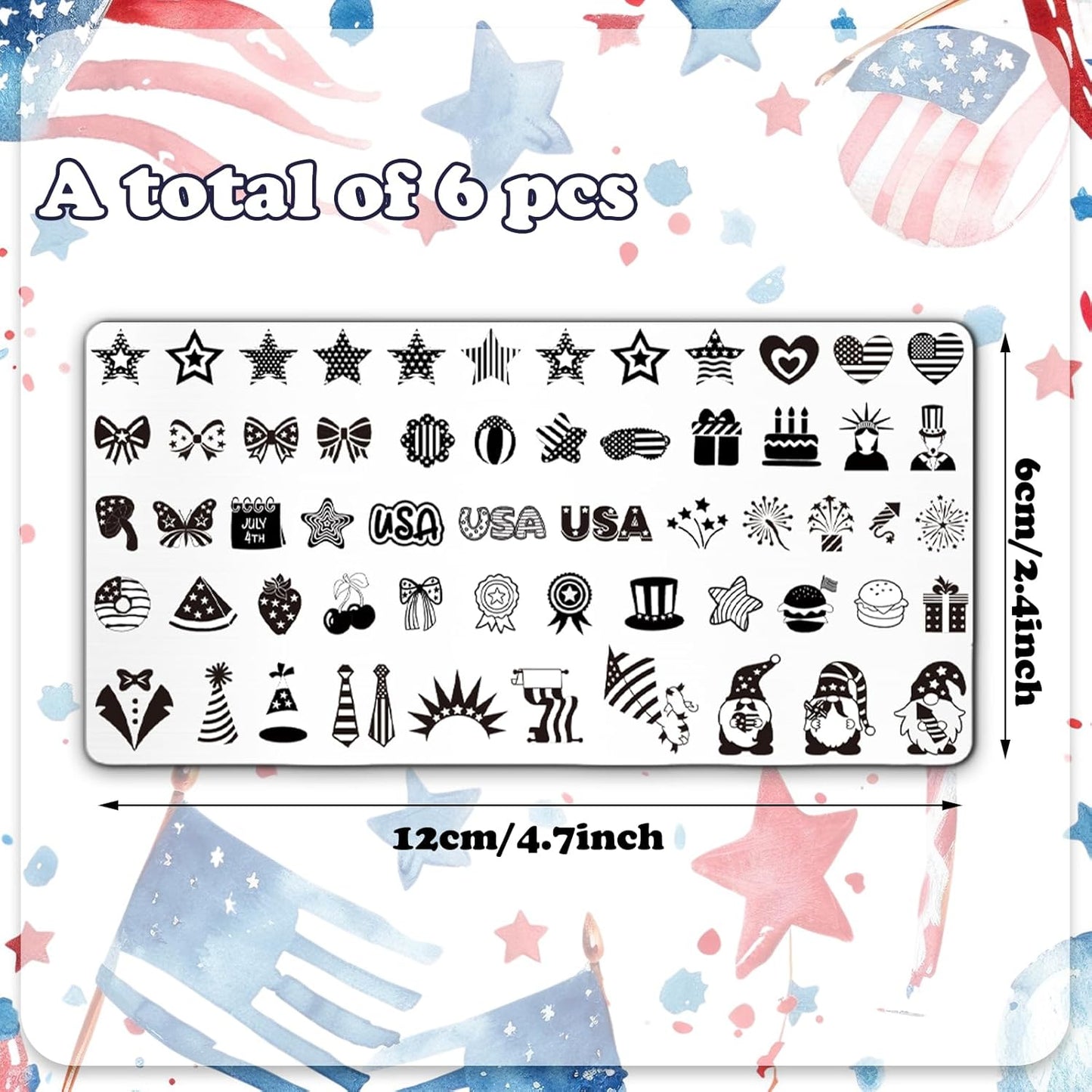 Whaline 6Pcs Patriotic Nail Plates Stamping Set USA Flag Star Stamp Templates 4th of July Nail Art Plates for Independence Day DIY Print Manicure Salon Design-BrightBean Baby