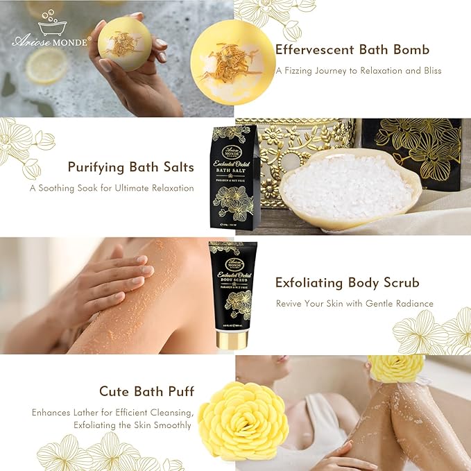 Spa Gift Baskets for Women, Gift Set for Mom Enchanted Orchid Scent, Home Spa Kit with Bubble Bath, Body Lotion, Bath Bomb, Bath Salt, Bath Gift Baskets, Birthday Gifts for Women-BrightBean Baby