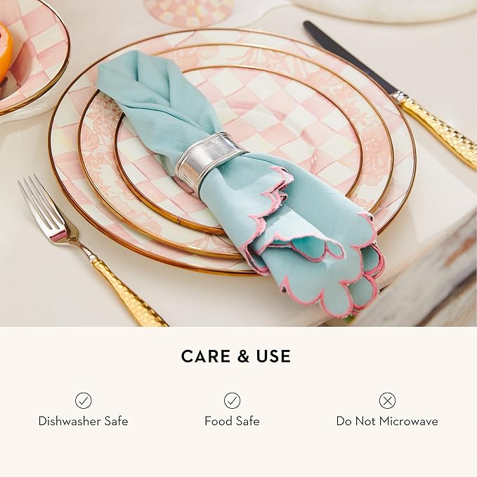 MACKENZIE-CHILDS Enamel Charger Plate, Charger Decoration for Dinner Plates or Home Decor, 12 Inches, Pink-and-White Rosy Check, Set of 1