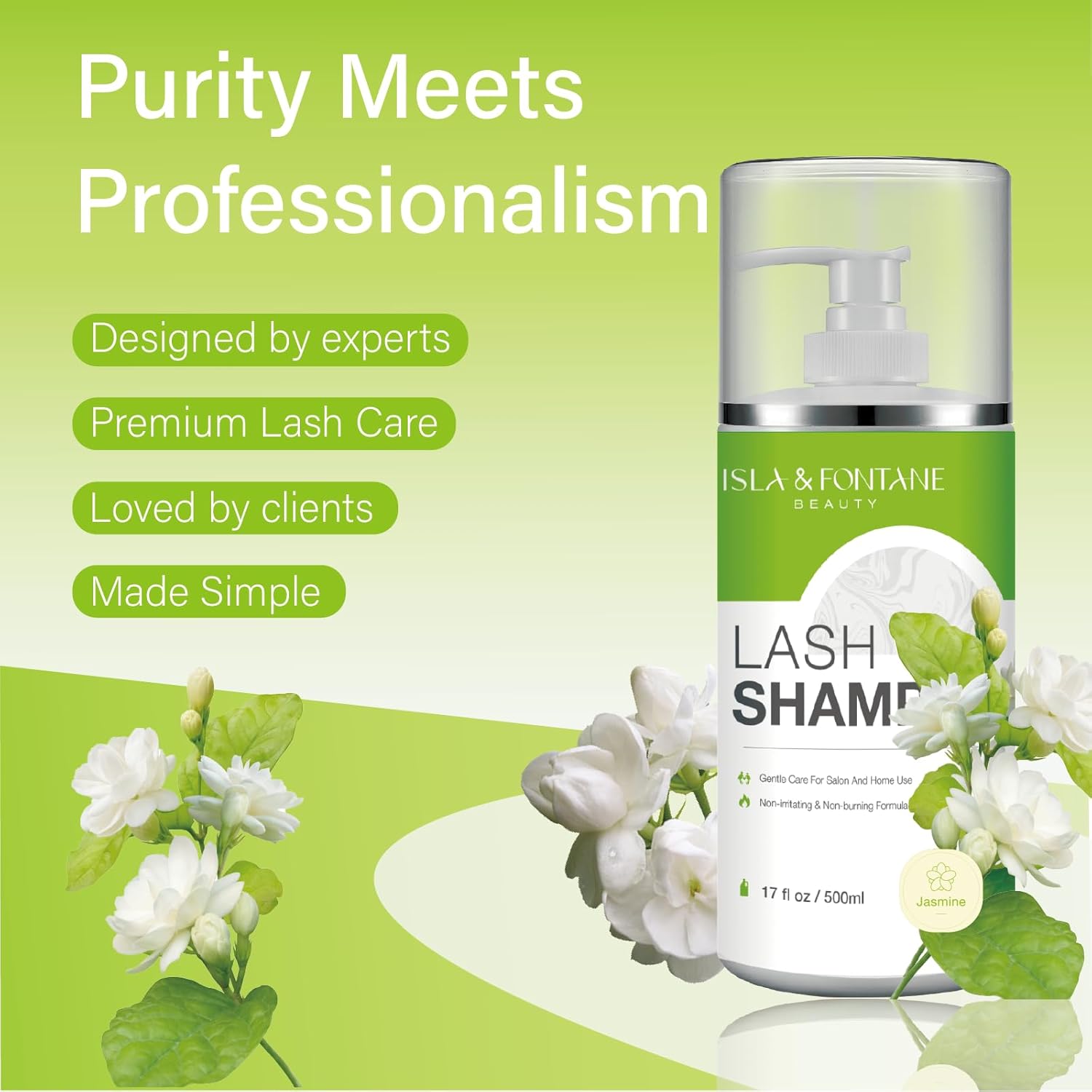 ISLA & FONTANE Lash Shampoo Bulk – Multi-Scent Series – 17 fl oz / 500ml | Gentle Eyelash Cleanser for Lash Extensions | Non-Irritating | Professional Lash Bath Foam For Salon And Home Use (Jasmine)-BrightBean Baby