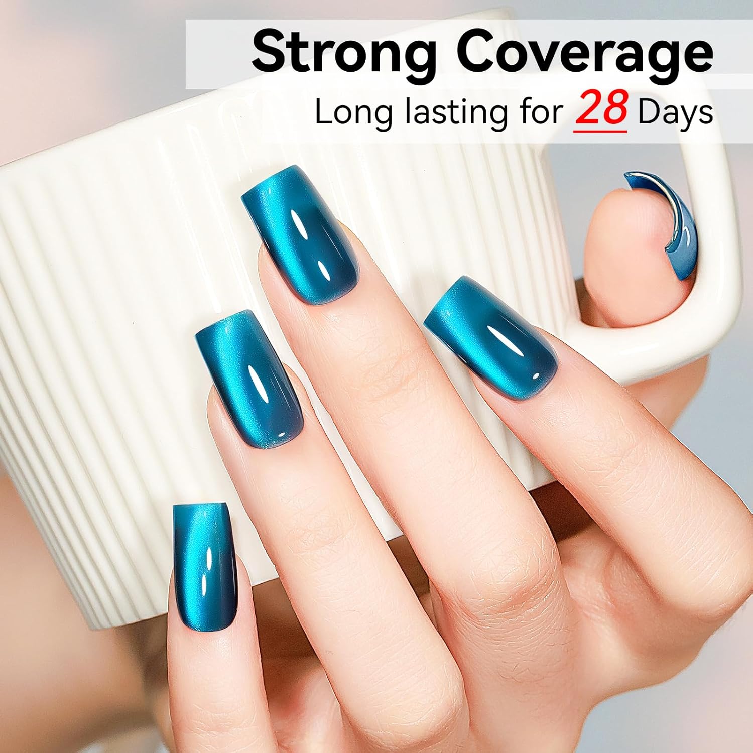 Cat Eye Gel Nail Polish, Sea Blue Jelly Glass Magnetic Nail Polish Magic Holographic Effect, Glitter UV Gel Sparkle Crystal Color for Nail Salon DIY At Home-BrightBean Baby