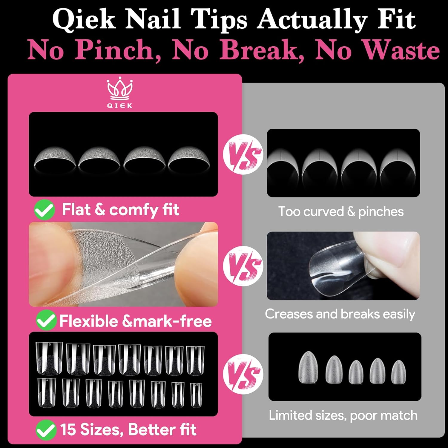 Extra Short Flat Head False Nail Tips, 15 Sizes 510 PCS Clear French Press On Fake Nail Pre-shaped Half Matte Full Cover Gel Nail Tips Extensions Long Lasting for DIY Beginners & Salon Manicure-BrightBean Baby
