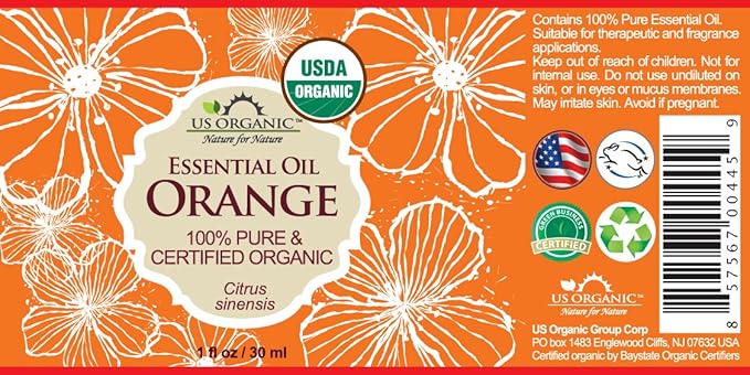 US Organic 100% Pure Sweet Orange Essential Oil - USDA Certified Organic (30 ml / 1 fl oz, Sweet Orange)-BrightBean Baby