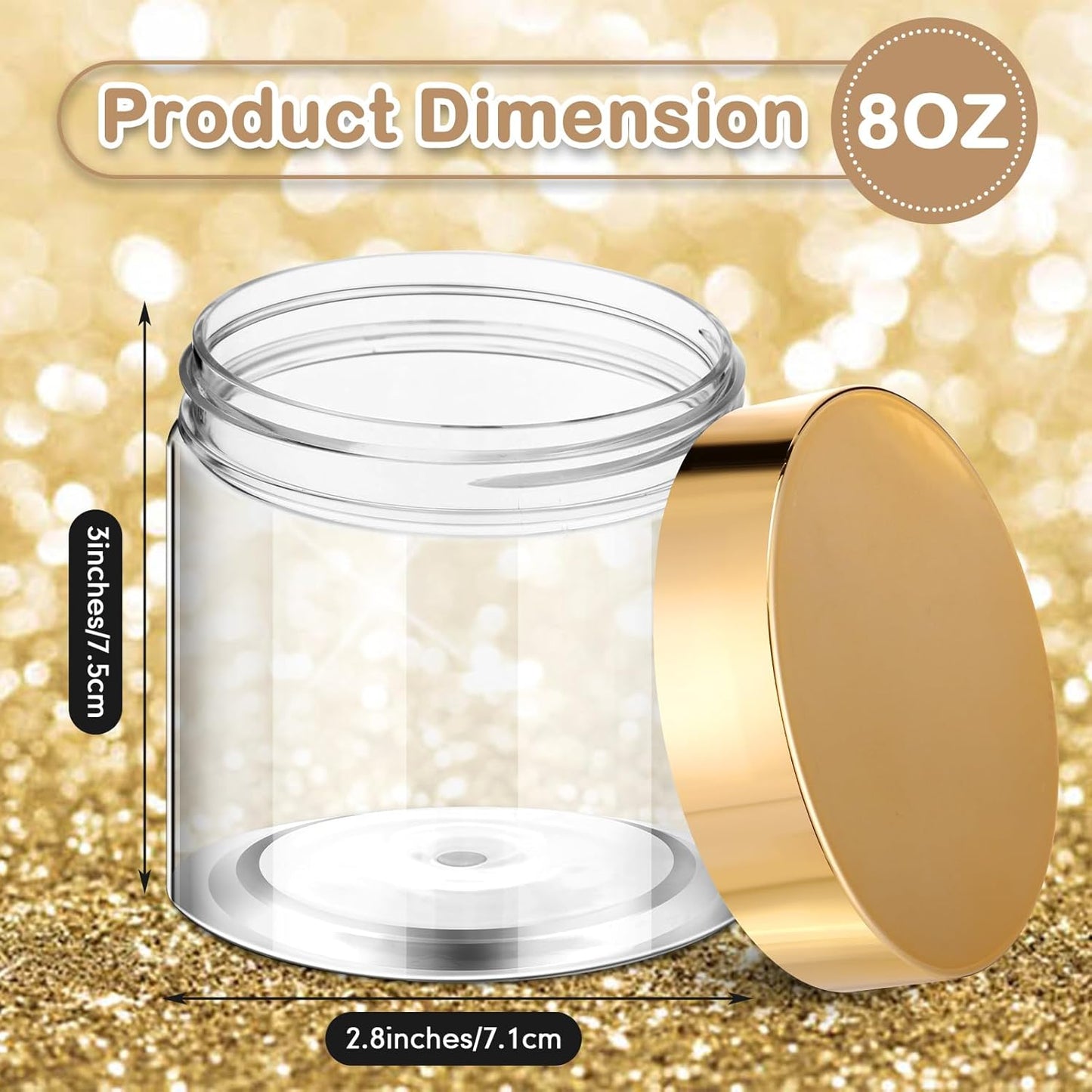 SATINIOR 100 Pcs Plastic Jars with Lids Small Containers Lids Wide Mouth Small Plastic Containers for Lotion Cream Rhinestones Body Butters Travel Storage(8 oz,Gold)-BrightBean Baby