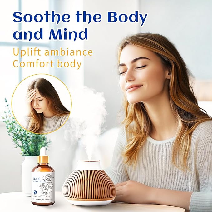 HIQILI Rose Essential Oil 1 Fl Oz, 100% Natural Therapeutic Grade for Aromatherapy, Diffuser, Skin Care, Massage, Includes Premium Quality Glass Dropper-BrightBean Baby