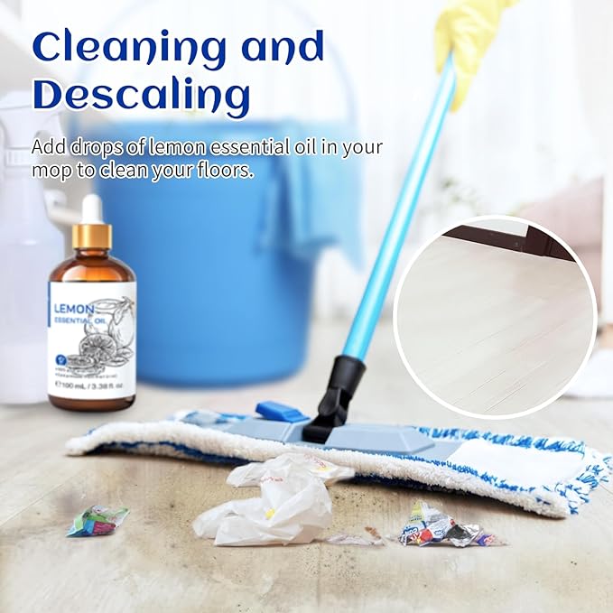 HIQILI Lemon Essential Oil, Household Cleaning, Air Purification, Skin Care, Can be Added to Cleansers, Sprays, Body Lotions Use - 3.38 Fl Oz/100ML-BrightBean Baby