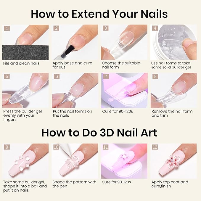 MIZHSE 100g Solid Builder Gel for Nails, Large Capacity Clear Hard Gel 3D Sculpting for Nail Art U V LED Builder Kit with 3D Silicone Pen, for Salon Home DIY-BrightBean Baby