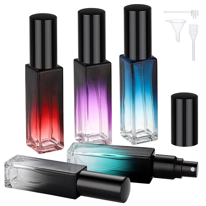 Segbeauty 0.34oz Travel Perfume Bottle Refillable, 5pcs Perfume Glass Spray Bottles, 10ml Mini Travel Atomizer Sprayer, Empty Press Pump Bottles, Cologne Atomizers with Clear Transfer Tool Set-BrightBean Baby