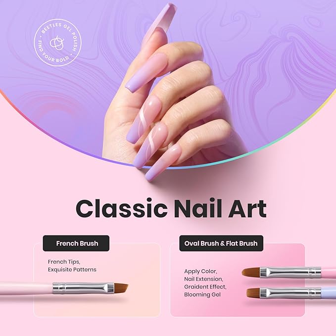 Beetles Nail Art Brushes, 6pcs Nail Art Tool Set, Nail Double-headed Dotting Tools, Striping Nail Art Brushes for Long/Short Lines, Nail Drawing Pen with Nail Brush Holder&Palette For Nail Design-BrightBean Baby