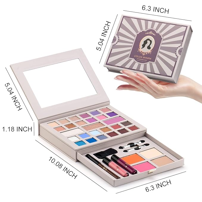 Color Nymph Makeup Kit for Women Full Kit Makeup Gift Set All in One Makeup Kit with 24 Colors of Eyeshadow, Makeup Brushes, Lip Glosses, Eyeliner Pencil, Mirror-BrightBean Baby