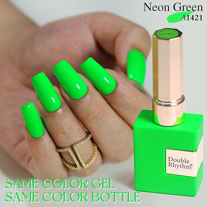 Double Rhythm Translucent Gel Polish Sheer Neutral Natural Light Milky Same Color Same Bottle 15ML Jelly UV Nail Polish Nail Art DIY at Home (Neon Glow Green-A1421)-BrightBean Baby