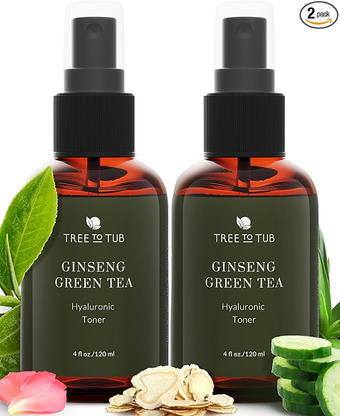 Tree To Tub Hydrating Facial Toner Spray for Dry & Sensitive Skin - Alcohol Free Witch Hazel & Rose Water Face Toner for Women & Men w/Hyaluronic Acid, Vitamin C, Organic Green Tea, Natural Ginseng-BrightBean Baby