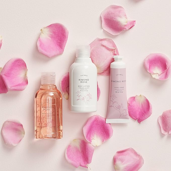 Thymes Travel Set and Beauty Bag - Contains Body Wash, Body Lotion & Hand Cream - Kimono Rose-BrightBean Baby