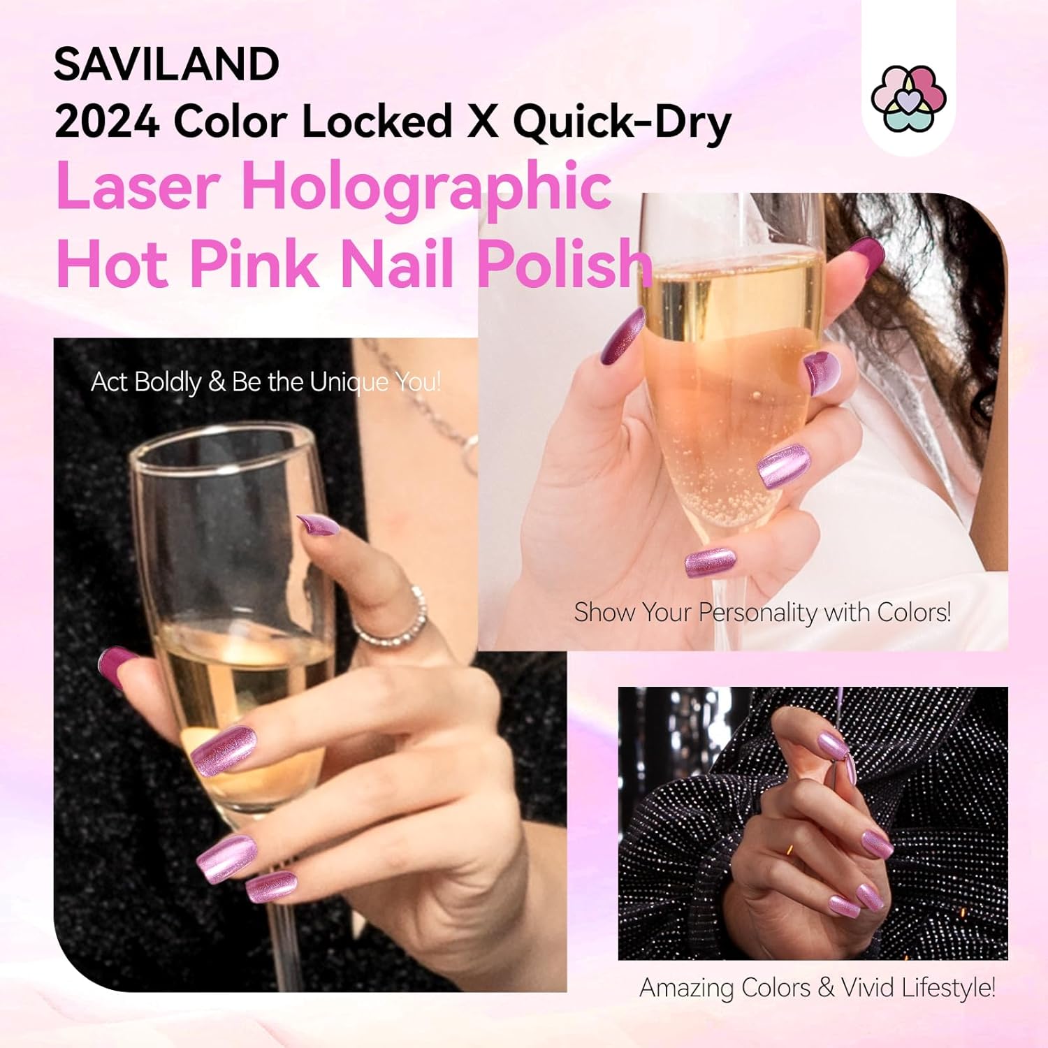 SAVILAND Holographic Nail Polish Pink: Metallic Chrome Nail Polish Air Dry Fast,10 ml/0.34 oz High Glossy Shimmer Glitter Nail Pigment Oil-based Fingernail Polish for Salon DIY Home for Women-BrightBean Baby