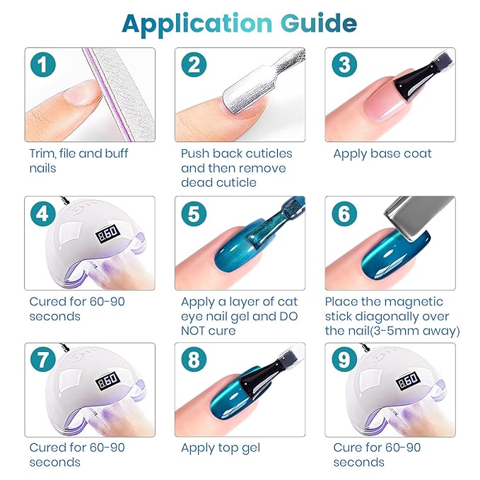 RARJSM Aurora Ceramics Glitter Glass Cat Eye Gel Nail Polish Set 6Pcs Pink Purple Brown Blue Green Shimmer Smoothie Cateye Colorful Galaxy Effect with Magnetic Stick UV LED Curing Require Home Salon-BrightBean Baby