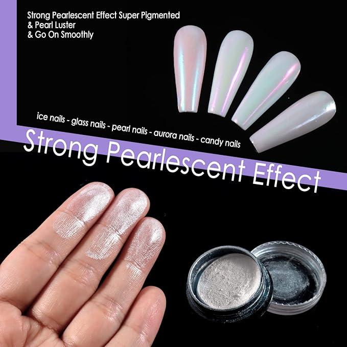 Allstarry Chrome Nail Powder 4 Colors Iridescent Aurora Powder Metallic Mirror Effect Pigment Pearlescent Mermaid Glitter Unicorn Glitter for Nail Art Manicure Decoration Home DIY Salon - Ice Series-BrightBean Baby