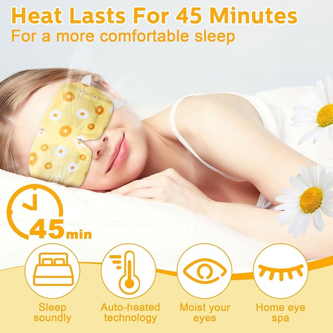 50 Packs Steam Eye Mask for Dry Eyes Spa Warm Sleep Eye Mask Self Heating Disposable Eye Masks for Home Office Travel Eyestrain Relieve (Chamomile Scent)-BrightBean Baby