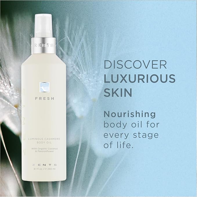 Zents Luminous Cashmere Body Oil (Fresh Fragrance) | Moisturizing Body Oil with Vitamin E & Organic Coconut Oil | Softens & Smooths Skin | 8 fl oz-BrightBean Baby