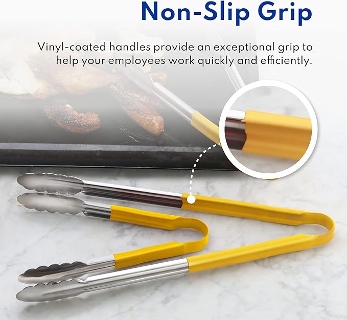 New Star Foodservice 35872 9-Inch Utility Spring Tongs, Stainless Steel, Vinyl Coated, Set of 12, Red