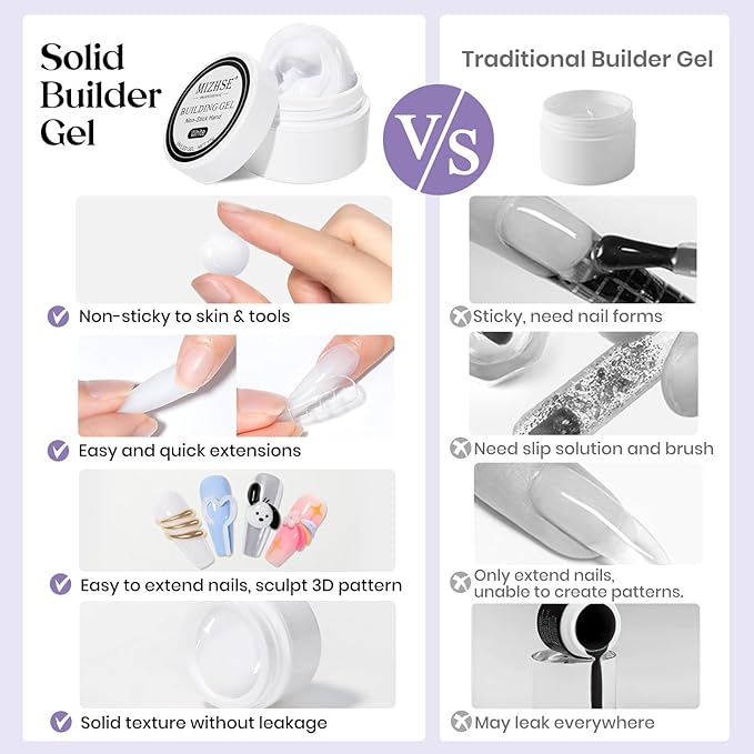 MIZHSE Solid Builder Gel, Non-Sticky White Sculpting Gel for Nails, 3D Nail Art Building Carving Modeling Hard Nail Extension Soak Off U V/LED Salon Home DIY 15g/0.5oz-BrightBean Baby