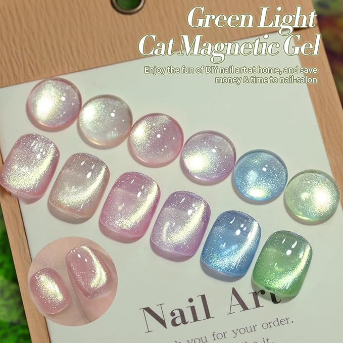 Born Pretty Cat Magnetic Eye Gel Nail Polish Shimmer Glitter Holographic Auroas Magnetic Gel Spring Summer Pink Green Blue Translucent Gel Polish Set Manicure Nail Art DIY at Home-BrightBean Baby