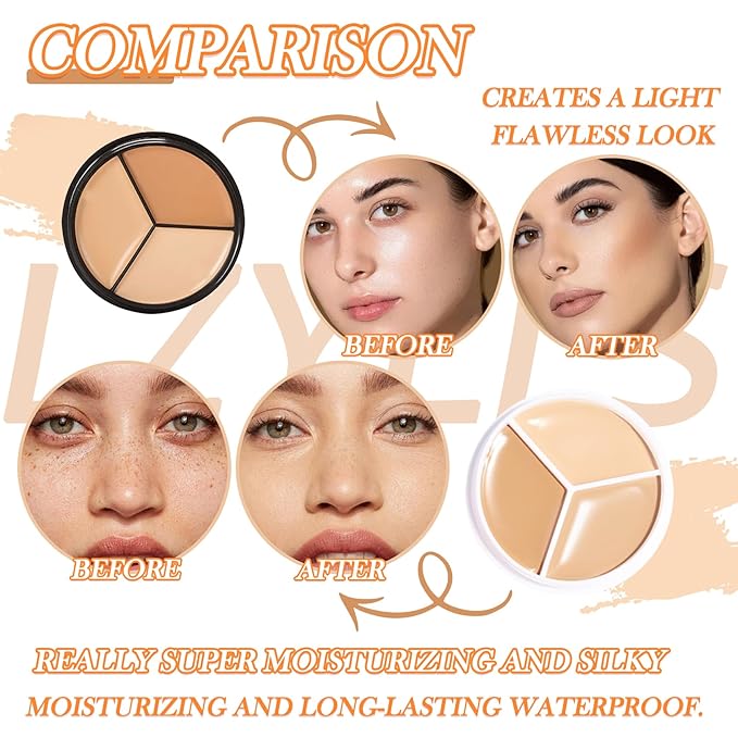 3 Colors Correcting Concealer Makeup Cream Contour Palette,Cream Makeup Palette,Contouring Foundation Highlighting Concealer Palette with Bursh,Professional Concealer Foundation Palette for Women-BrightBean Baby
