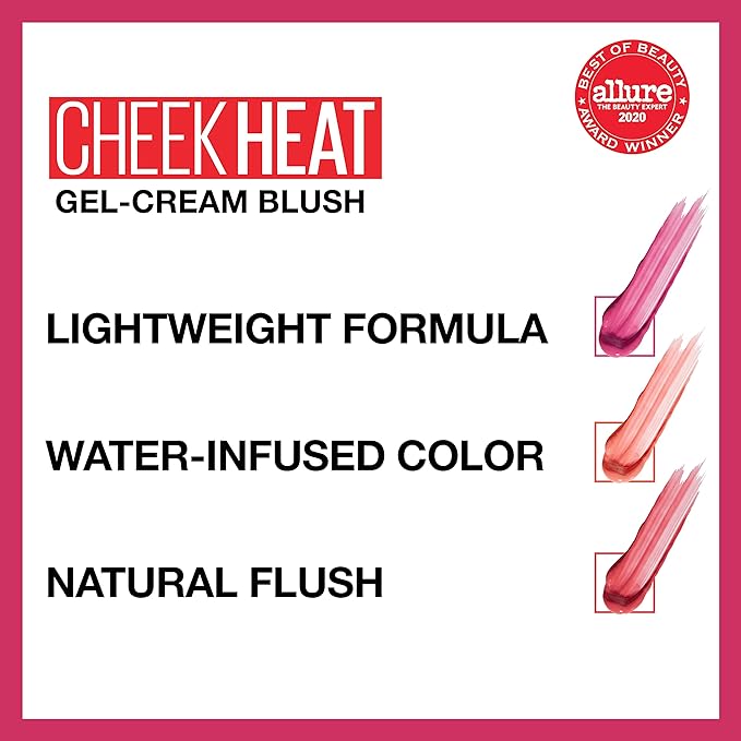 Maybelline Cheek Heat Gel-Cream Blush Makeup, Lightweight, Breathable Feel, Sheer Flush Of Color, Natural-Looking, Dewy Finish, Oil-Free, Fuchsia Spark, 1 Count-BrightBean Baby