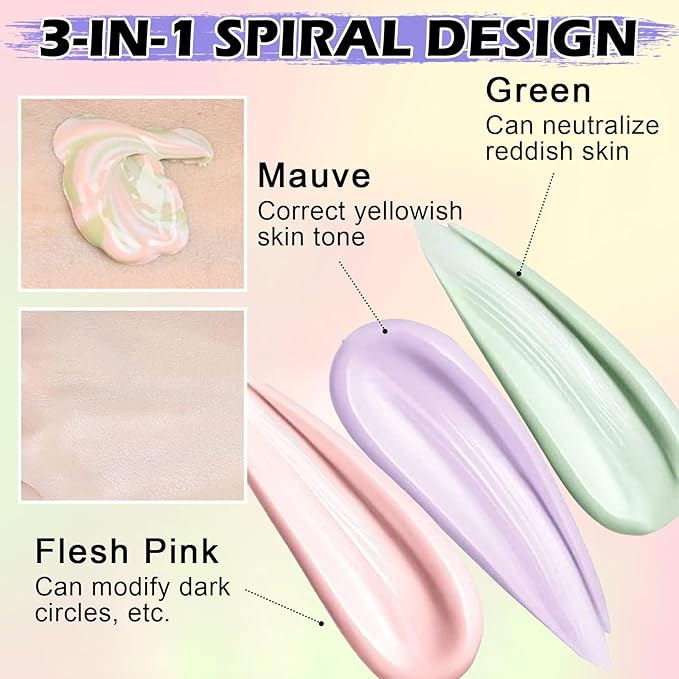 3 In 1 Color Corrector Makeup Primer Color Correcting Primer Cream Tinted Moisturizer Brightening Primer Facial Serum Isolation Cream Neutralizes Skin Tone for Face Before Makeup Base Cream-BrightBean Baby