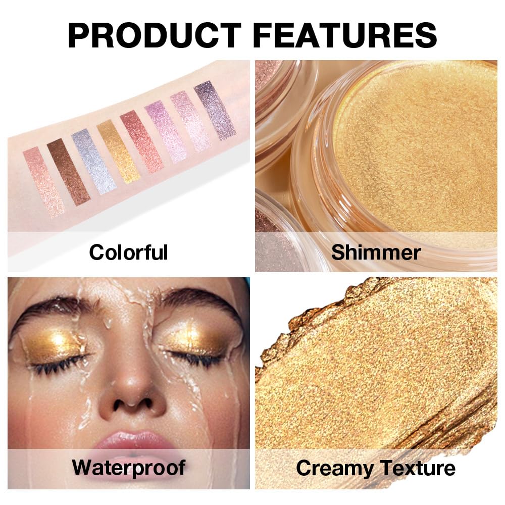 Cream Glitter Golden Yellow Shimmer Metallic Eyeshadow Palette Makeup, Natural Single Mini Instant Holographic Eyeshadow For Women, Sombras Crema Para Ojos, Talc, Paraben&Cruelty Free-BrightBean Baby