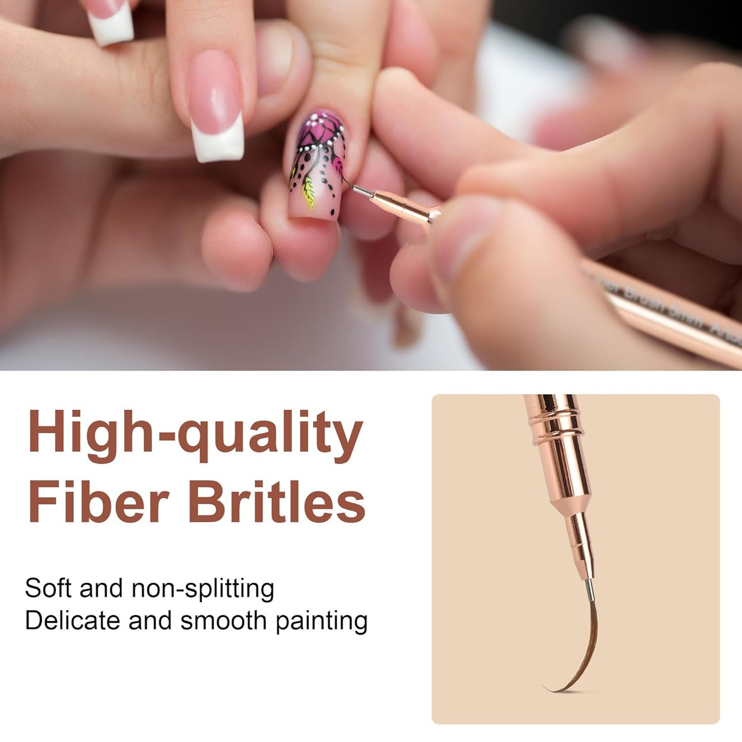 Artdone Metallic Nail Art Pens, Liner Brushes Set, 5PCS Copper Color Nail Tools For Long Lines, Thin Details, Fine Drawing, Liner Brush UV Gel Polish Painting Nail Design Sizes 5/8/12/20/25mm-BrightBean Baby